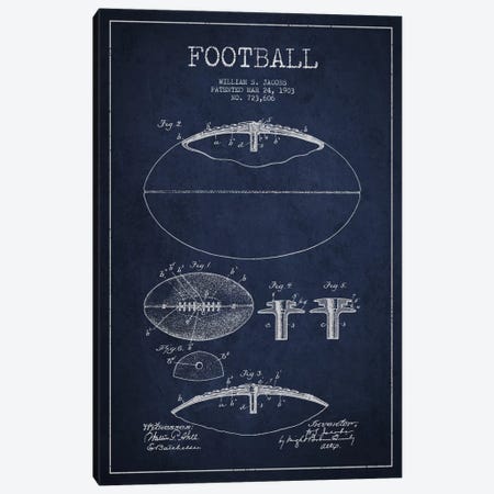 Football All Navy Blue Patent Blueprint Canvas Print #ADP2097} by Aged Pixel Canvas Artwork