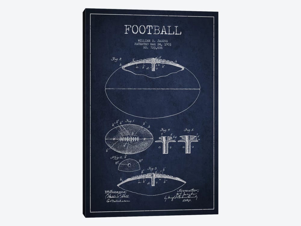 Football All Navy Blue Patent Blueprint by Aged Pixel 1-piece Canvas Wall Art