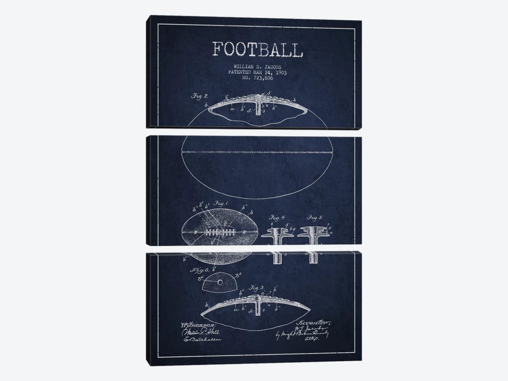 Football All Navy Blue Patent Blueprint by Aged Pixel 3-piece Canvas Art