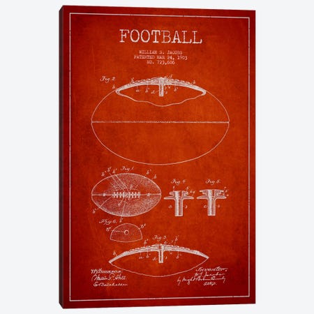 Football Red Patent Blueprint Canvas Print #ADP2098} by Aged Pixel Canvas Print