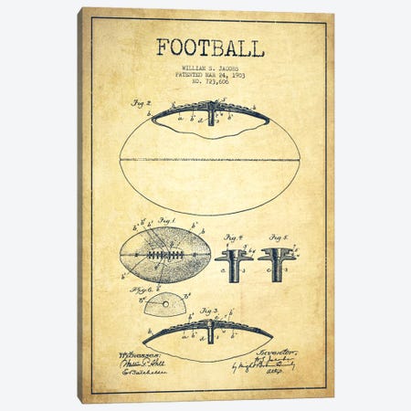 Football Vintage Patent Blueprint Canvas Print #ADP2099} by Aged Pixel Canvas Print