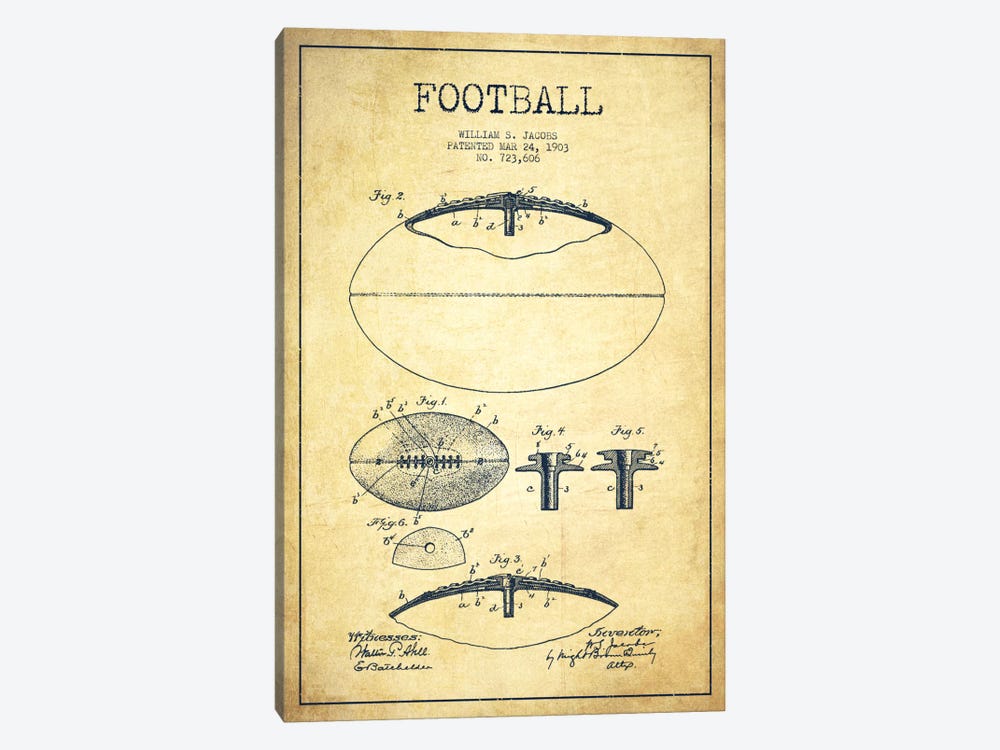 Football Vintage Patent Blueprint by Aged Pixel 1-piece Canvas Art