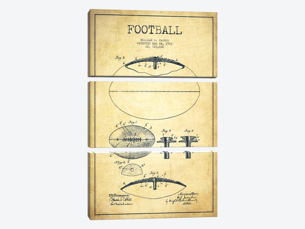 Football Vintage Patent Blueprint by Aged Pixel 3-piece Canvas Art