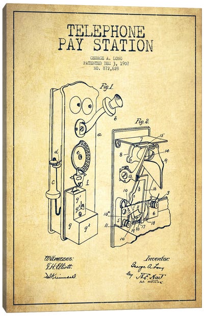 Long Telephone Vintage Patent Blueprint Canvas Art Print - Aged Pixel: Electronics & Communication