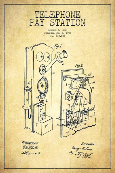 Long Telephone Vintage Patent Blueprint