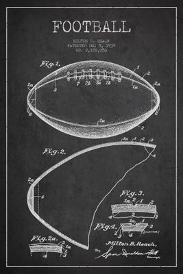Football Charcoal Patent Blueprint Can - Canvas Art Print | Aged Pixel