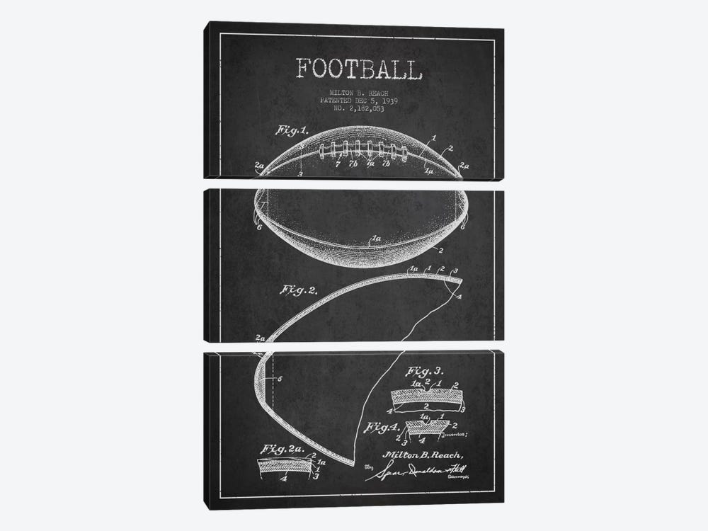 Football Charcoal Patent Blueprint by Aged Pixel 3-piece Canvas Print