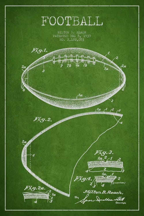 Football Green Patent Blueprint by Aged Pixel wall art