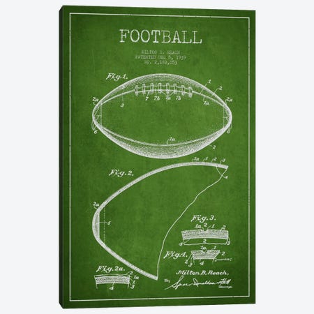 Football Green Patent Blueprint Canvas Print #ADP2101} by Aged Pixel Art Print