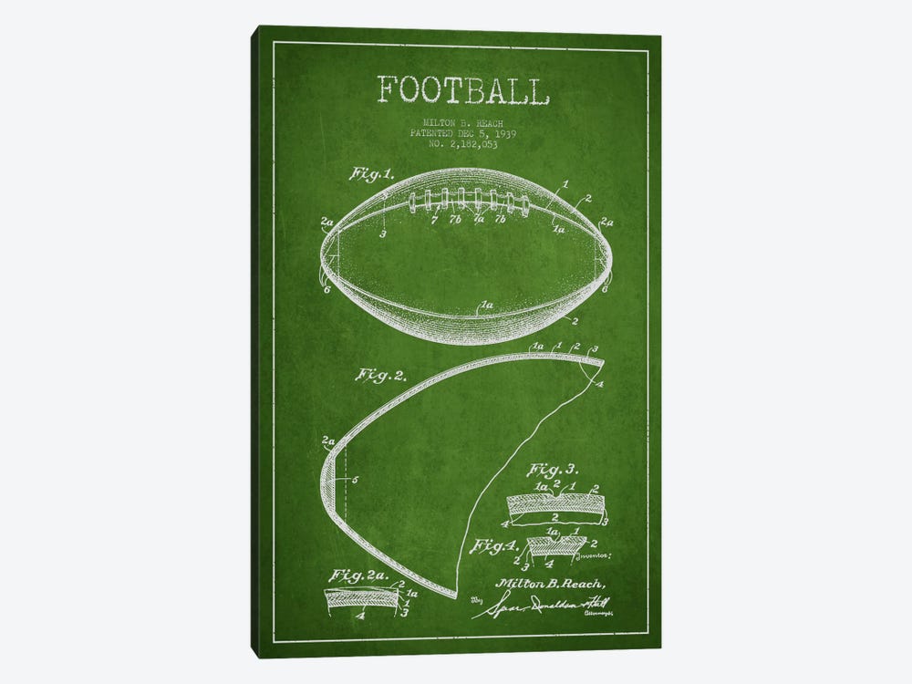 Football Green Patent Blueprint by Aged Pixel 1-piece Canvas Wall Art