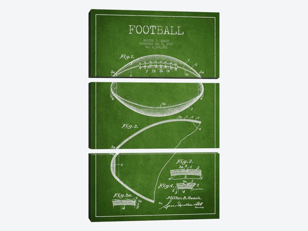 Football Green Patent Blueprint by Aged Pixel 3-piece Canvas Wall Art