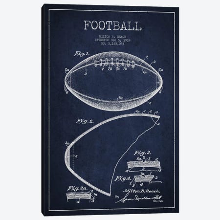 Football Navy Blue Patent Blueprint Canvas Print #ADP2102} by Aged Pixel Art Print