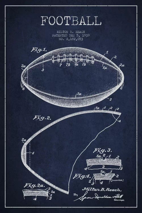 Football Navy Blue Patent Blueprint by Aged Pixel wall art