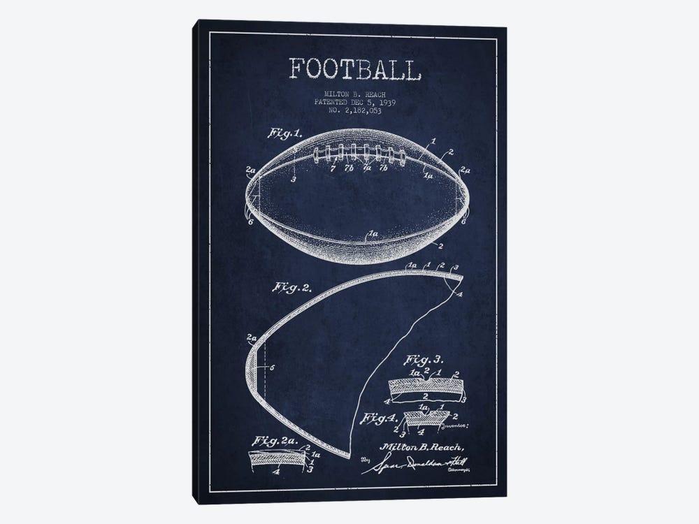 Football Navy Blue Patent Blueprint 1-piece Art Print