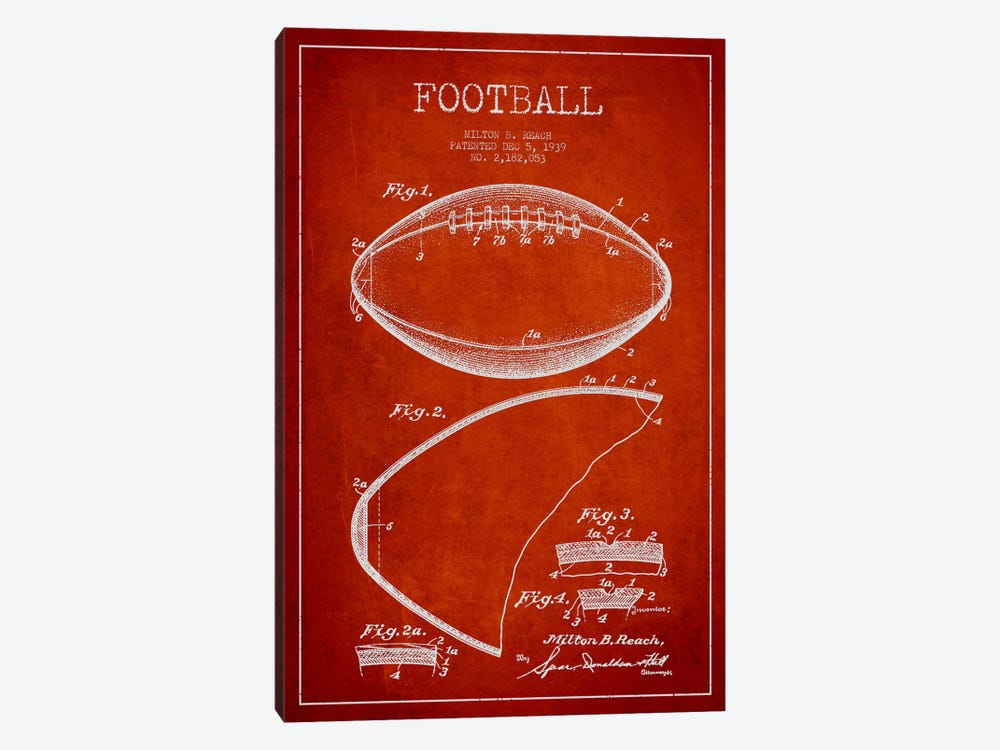 Football Red Patent Blueprint by Aged Pixel 1-piece Canvas Art
