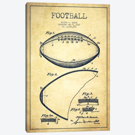 Football Vintage Patent Blueprint Canvas Print #ADP2104} by Aged Pixel Canvas Artwork