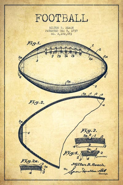 Sports Blueprints: Football Vintage Patent Blueprint by Aged Pixel