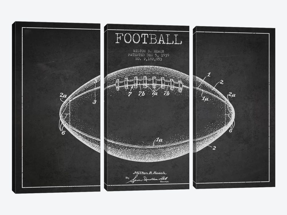 Football Charcoal Patent Blueprint by Aged Pixel 3-piece Canvas Art