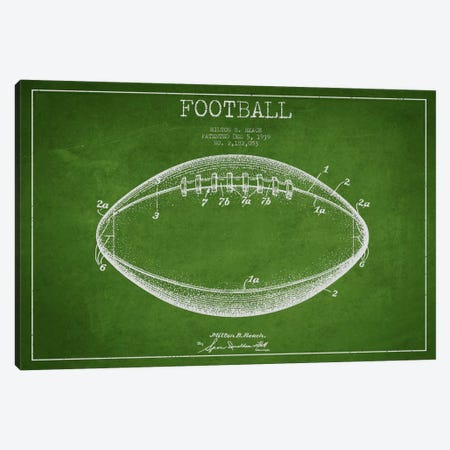 Football Green Patent Blueprint Canvas Print #ADP2106} by Aged Pixel Canvas Artwork