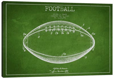 Football Green Patent Blueprint Canvas Art Print - Super Bowl Fandom
