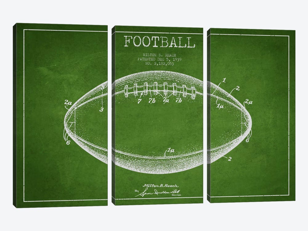 Football Green Patent Blueprint by Aged Pixel 3-piece Canvas Art Print