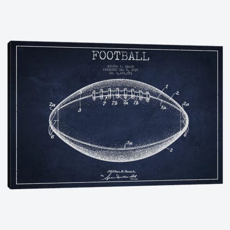 Football Navy Blue Patent Blueprint Canvas Print #ADP2107} by Aged Pixel Canvas Artwork
