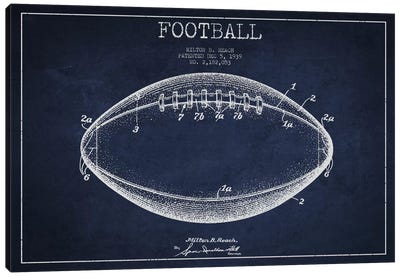 Football Navy Blue Patent Blueprint Canvas Art Print - Football