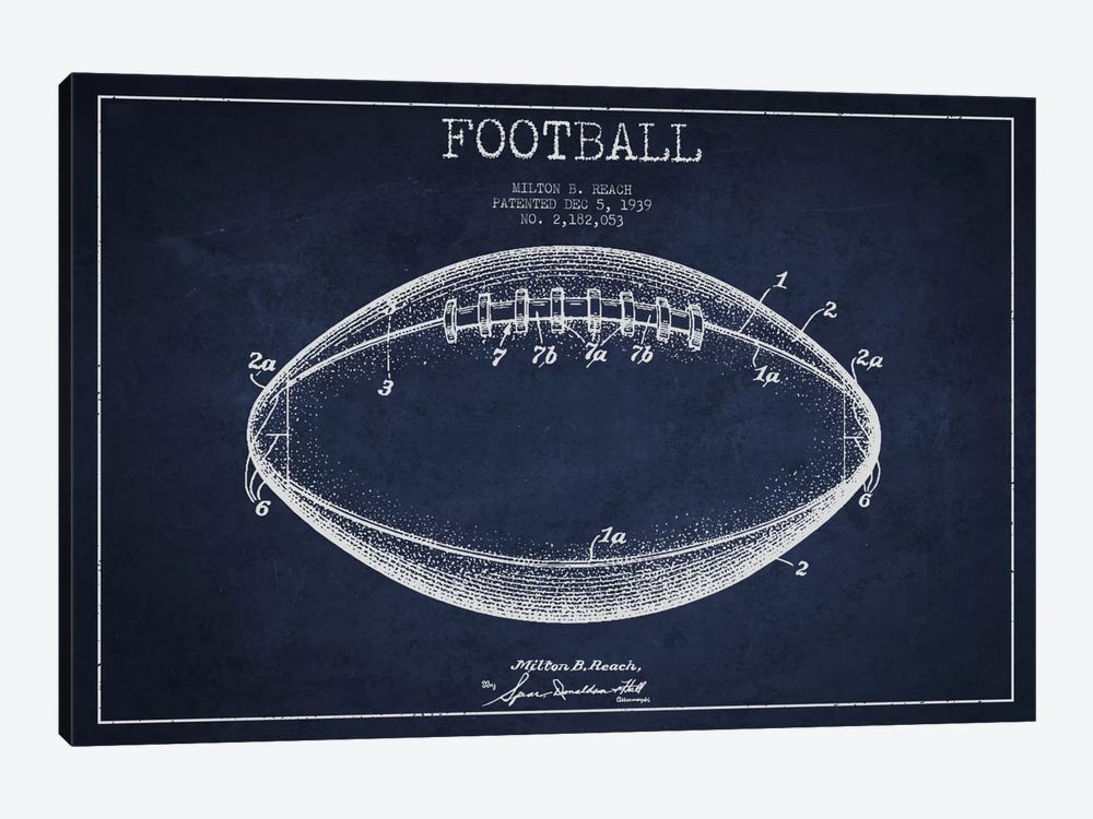 Football Navy Blue Patent Blueprint 1-piece Canvas Artwork