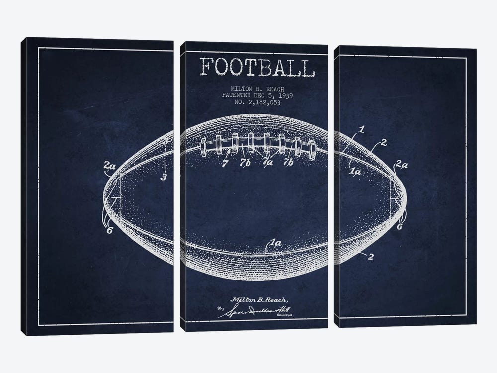 Football Navy Blue Patent Blueprint 3-piece Canvas Wall Art