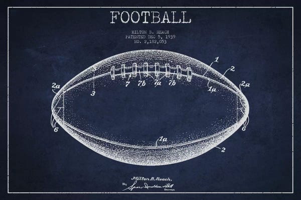 Kids Sports Art: Football Navy Blue Patent Blueprint by Aged Pixel