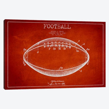 Football Red Patent Blueprint Canvas Print #ADP2108} by Aged Pixel Canvas Print