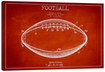 Football Red Patent Blueprint Canvas Art Print - Aged Pixel: Sports