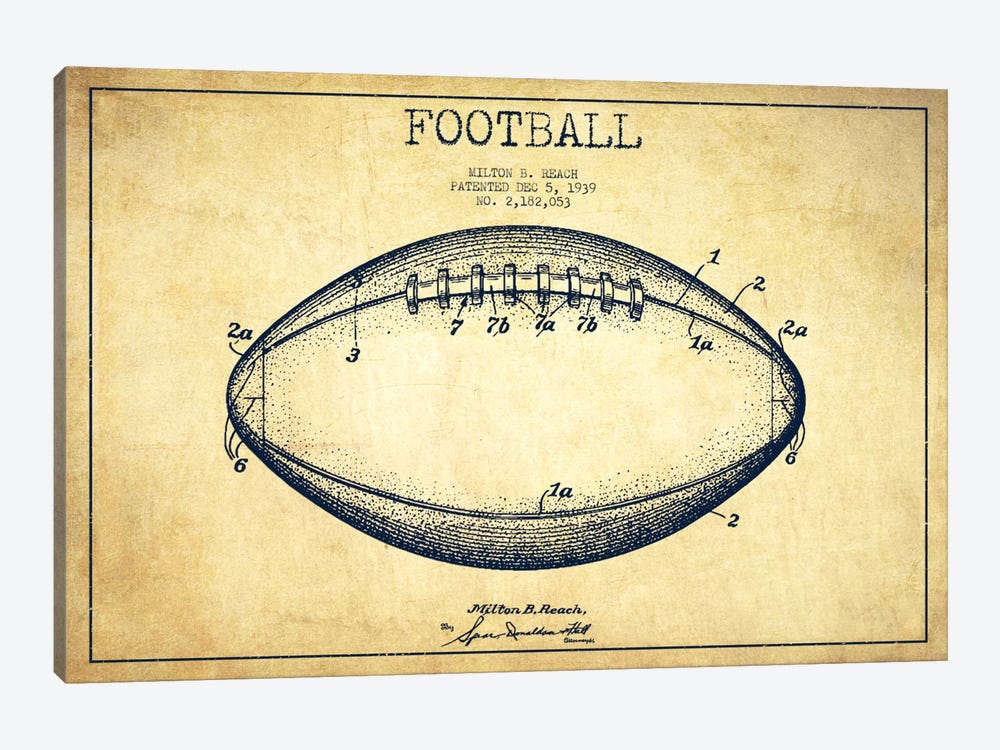 Football Vintage Patent Blueprint by Aged Pixel 1-piece Canvas Wall Art