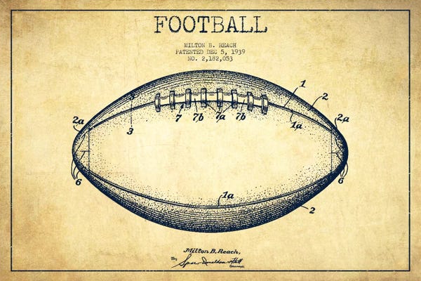 Kids Sports Art: Football Vintage Patent Blueprint by Aged Pixel