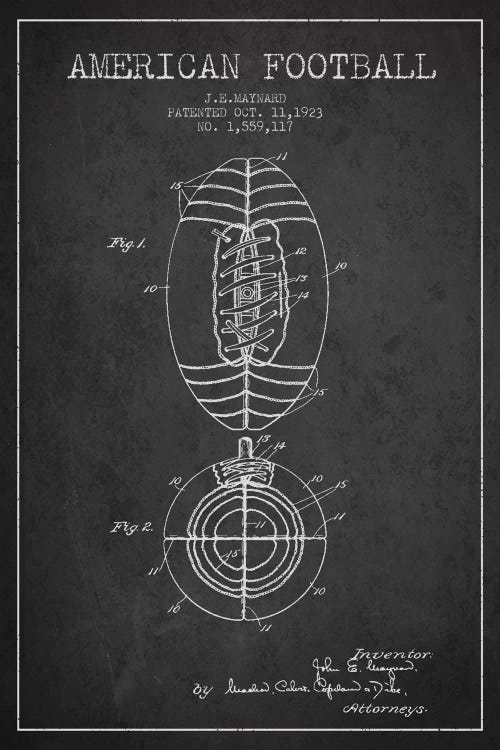 Football Charcoal Patent Blueprint by Aged Pixel wall art
