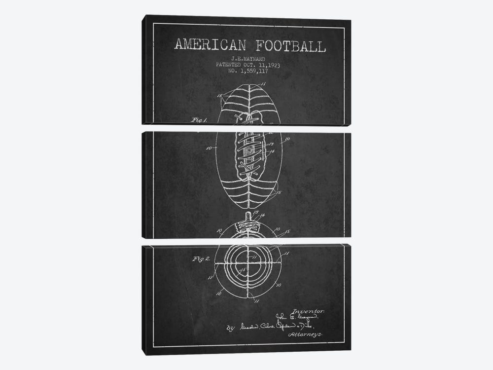 Football Charcoal Patent Blueprint by Aged Pixel 3-piece Canvas Artwork