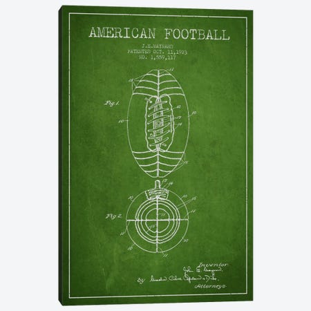 Football Green Patent Blueprint Canvas Print #ADP2111} by Aged Pixel Canvas Artwork