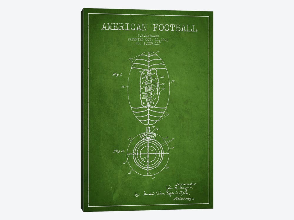 Football Green Patent Blueprint by Aged Pixel 1-piece Canvas Art Print