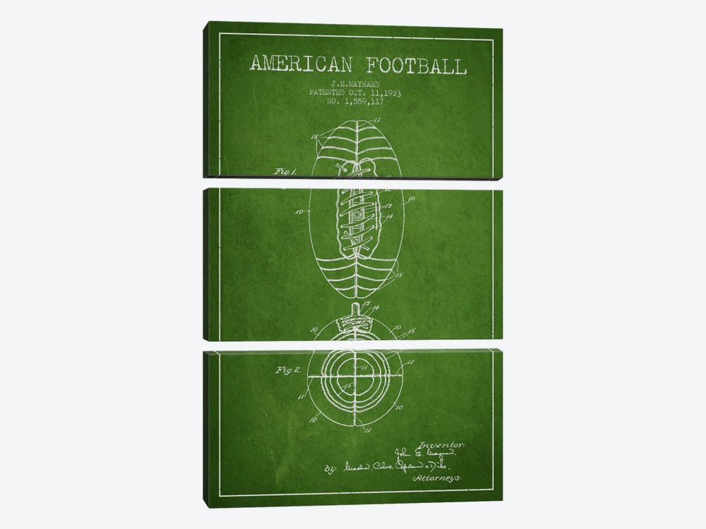 Football Green Patent Blueprint by Aged Pixel 3-piece Canvas Art Print