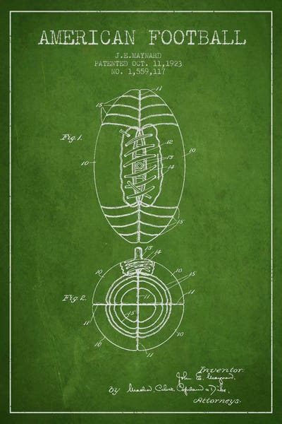 Sports Blueprints: Football Green Patent Blueprint by Aged Pixel