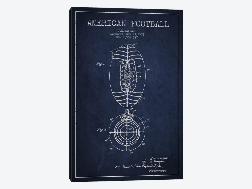 Football Navy Blue Patent Blueprint by Aged Pixel 1-piece Canvas Art