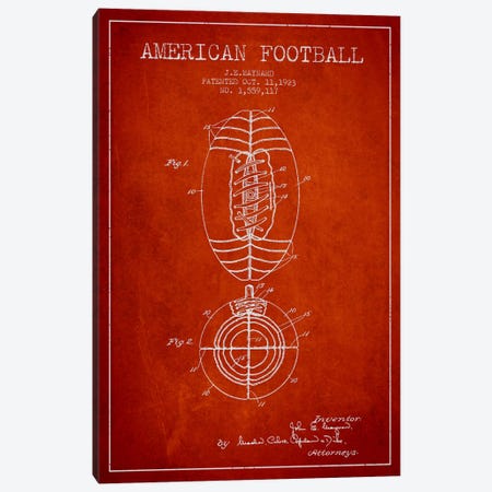 Football Red Patent Blueprint Canvas Print #ADP2113} by Aged Pixel Canvas Artwork