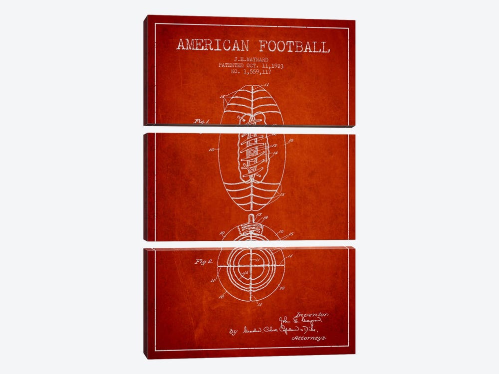 Football Red Patent Blueprint by Aged Pixel 3-piece Canvas Print