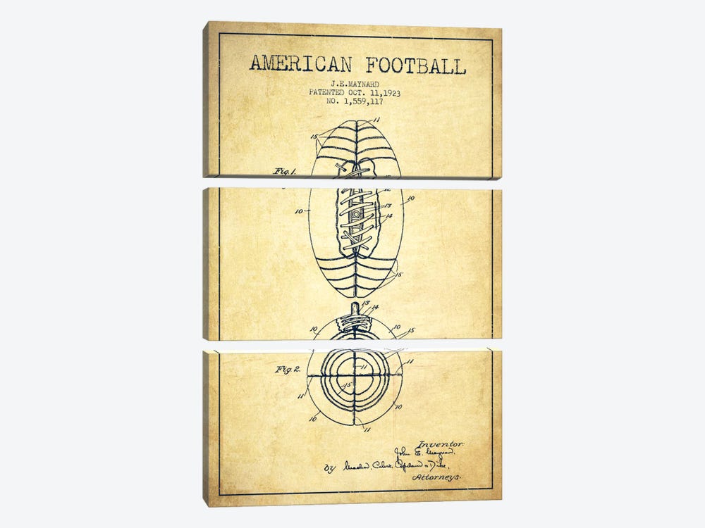 Football Vintage Patent Blueprint by Aged Pixel 3-piece Canvas Artwork