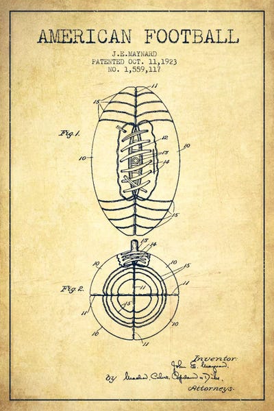 Sports Blueprints: Football Vintage Patent Blueprint by Aged Pixel