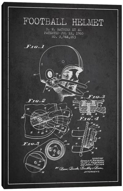 Football Helmet Charcoal Patent Blueprint Canvas Art Print - Aged Pixel: Sports