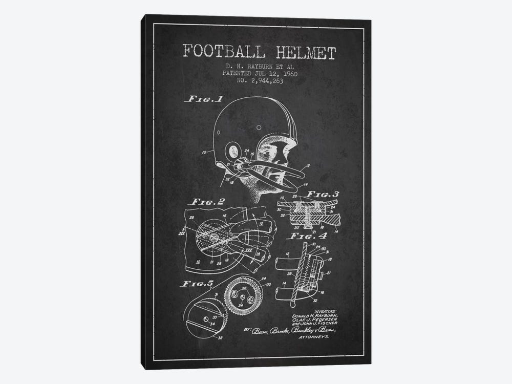 Football Helmet Charcoal Patent Blueprint by Aged Pixel 1-piece Canvas Print
