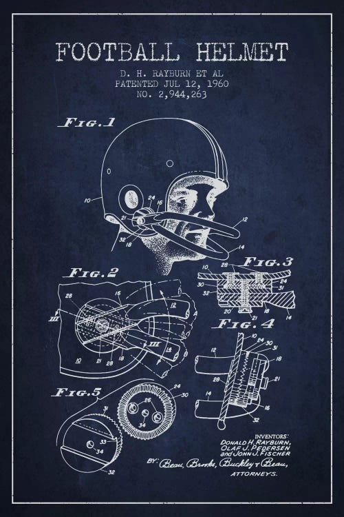 Football Helmet Navy Blue Patent Blueprint