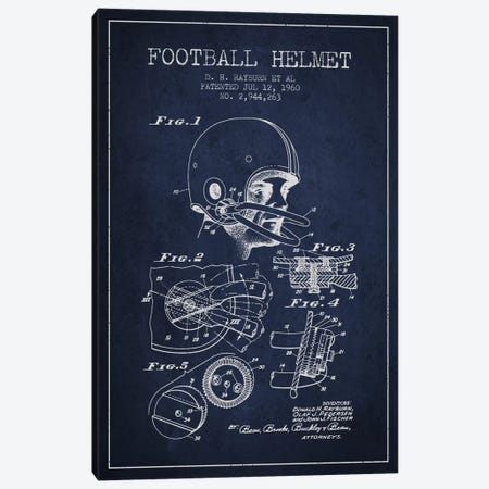Football Helmet Navy Blue Patent Blueprint Canvas Print #ADP2117} by Aged Pixel Canvas Print