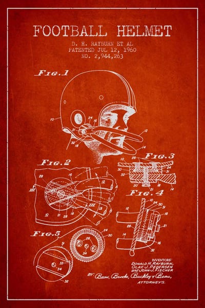 Sports Blueprints: Football Helmet Red Patent Blueprint by Aged Pixel